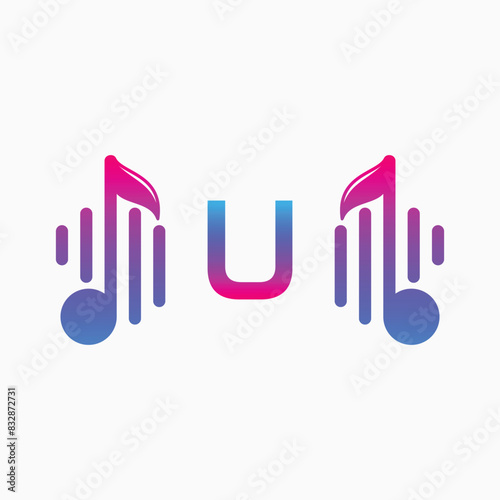 letter U Logo with Pulse music player element. Logo template electronic music, equalizer, dj, nightclub, disco. Audio wave logo concept, Multimedia