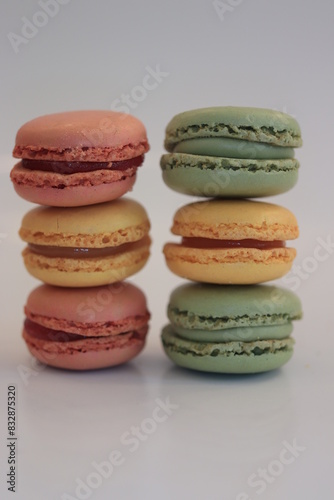 Macarons in yellow, pink and green
