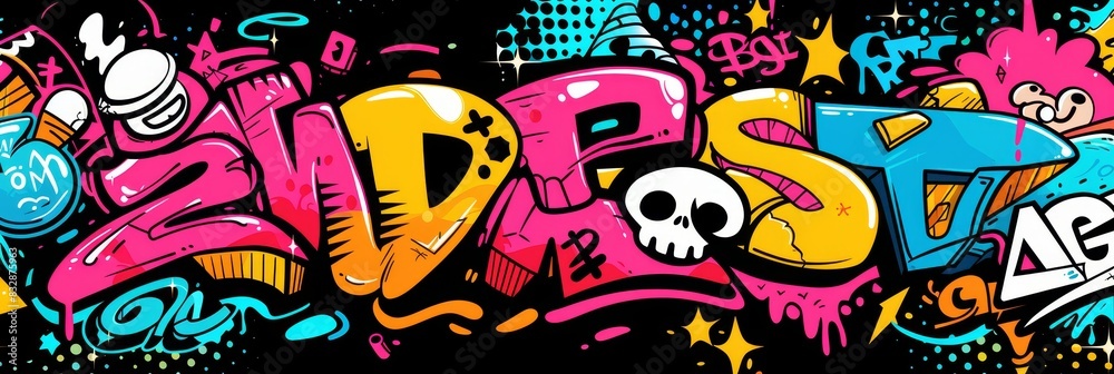 Obraz premium Vibrant urban graffiti art energetic street art patterns with bold murals and lively tags