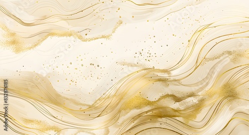 A stunning watercolor abstract background with flowing beige flecks and gold lines forming an intricate pattern.