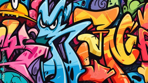 Wallpaper Mural Dynamic urban graffiti art pattern featuring colorful tags and vibrant street murals Torontodigital.ca
