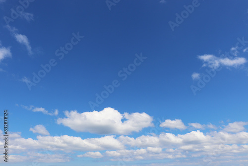 panorama of blue sky with white clouds and space for text