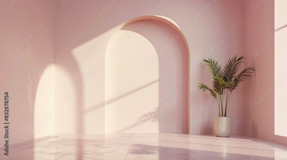 Modern Living Room with Concept Poster: Minimalist Design, 3D Render Modern Living Room with Concept Poster: Minimalist Design, 3D Render