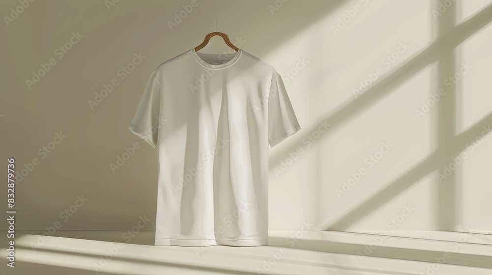 Blank t-shirt mockup with copy space, cotton fabric, solid neutral background Blank t-shirt mockup with copy space, cotton fabric, solid neutral background