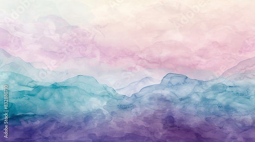 Ethereal pastel hues merge seamlessly, creating a soft and dreamy abstract watercolor landscape