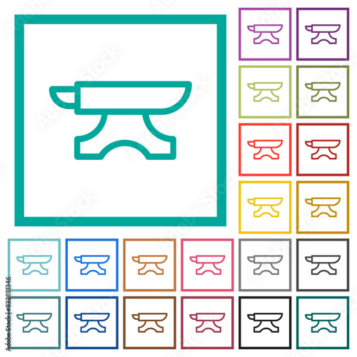 Anvil outline flat color icons with quadrant frames
