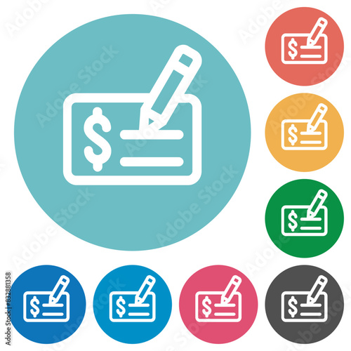 Cheque signing outline flat round icons