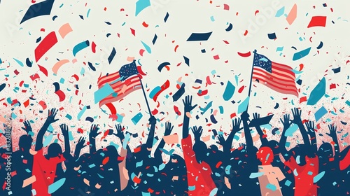 Generate a visual of a patriotic concert with people waving flags photo