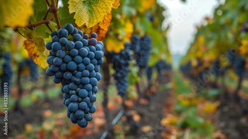 Raison noir mûr prêt pour la récolte, le temps de la moisson et des vendanges dans un vignoble en France photo