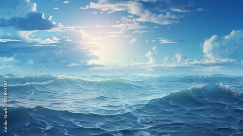 Beautiful Vast Ocean with Waves Under a Bright Clear Blue Sky