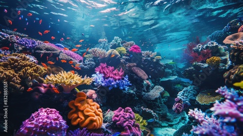 Vibrant underwater coral formation in a tropical ocean environment photo