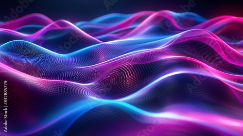 Neon Abstract Waves with Flowing Lines and Dots