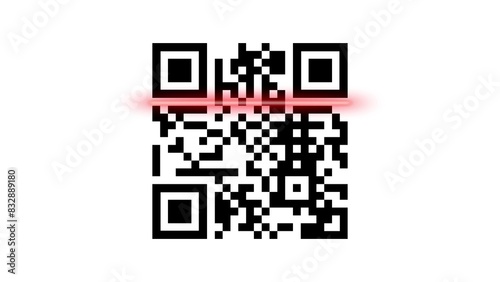QR code being scanned with a red laser. Seamless looping animation of electronic qr code scanner process with red laser. 3d illustration