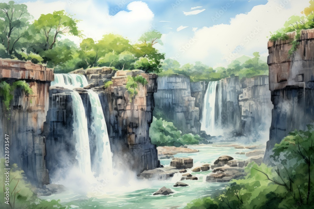 Naklejka premium Waterfalls - Generative AI