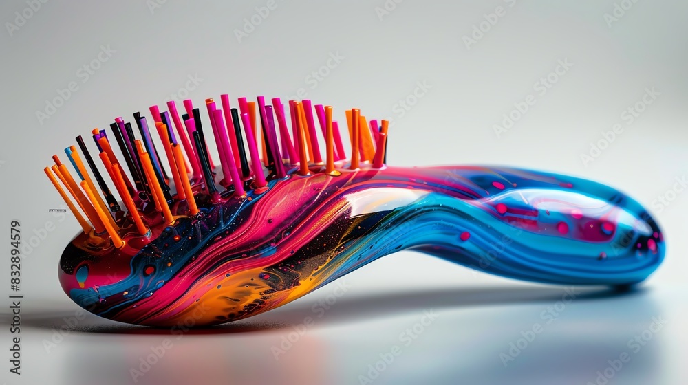 A vibrant, colorful hairbrush with a modern design A vibrant, colorful hairbrush with a modern design