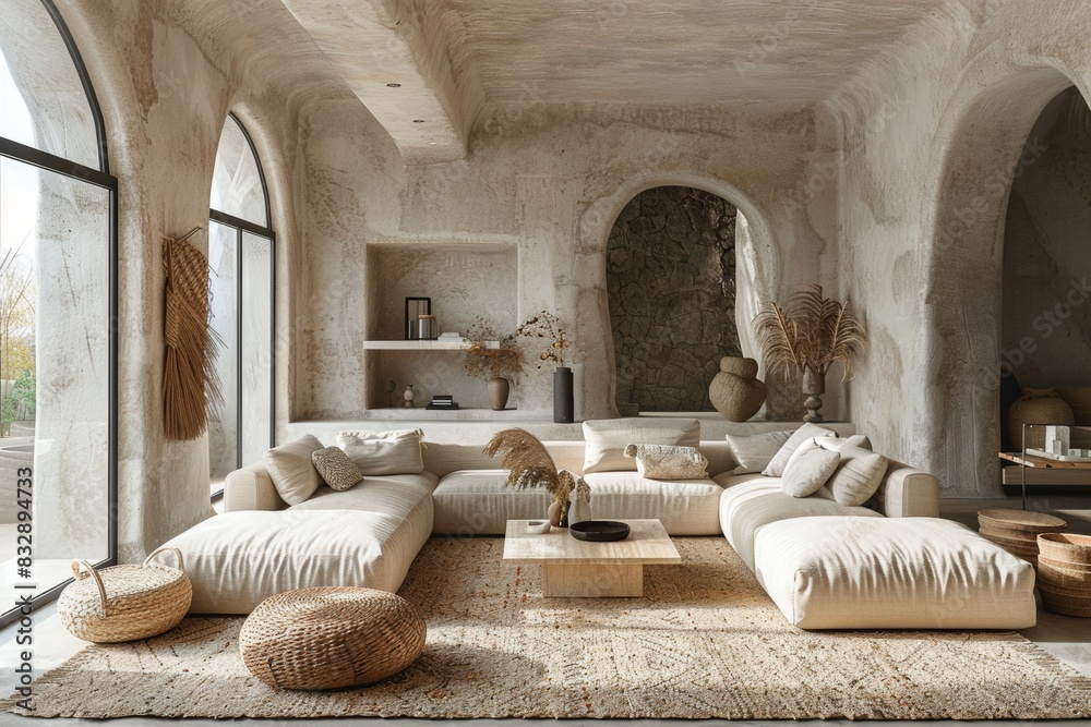 Picture of eco-minimalist interior, serene living-room design with eco-friendly ...