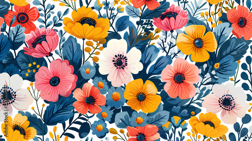  Cute feminine seamless pattern with wildflowers