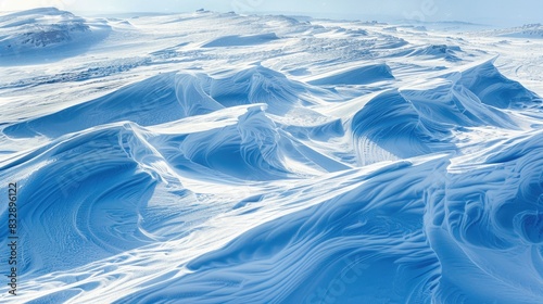 Winter background Wind shapes patterns and ridges on snowy surfaces in tundra and mountains photo