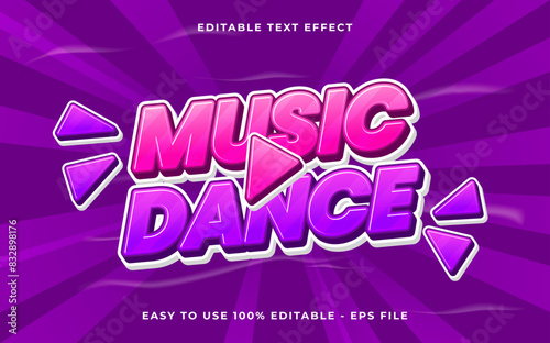 Editable text effect Music dance 3d Cartoon template style premium vector