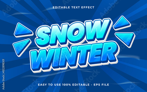 Editable text effect snow winter 3d Cartoon template style premium vector