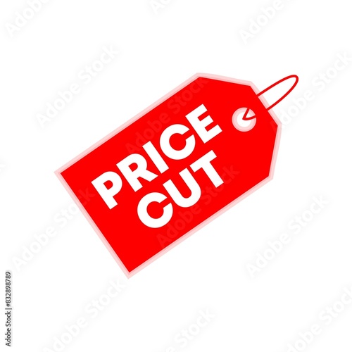  Price cut tag. Red color. illustration. Isolated on white background. 