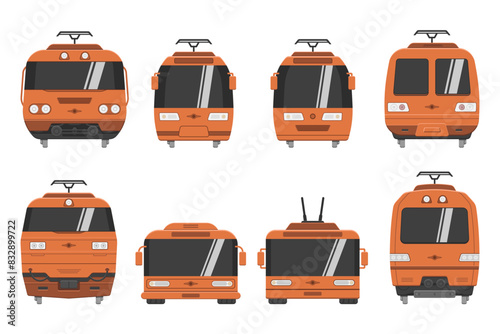 public transport train front view icons cartoon style vector flat illustration
