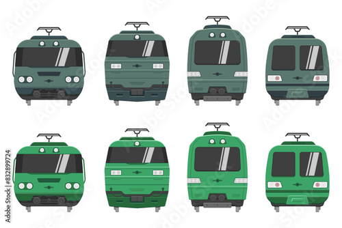 public transport train front view icons cartoon style vector flat illustration