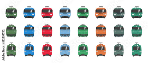 public transport train front view icons cartoon style vector flat illustration