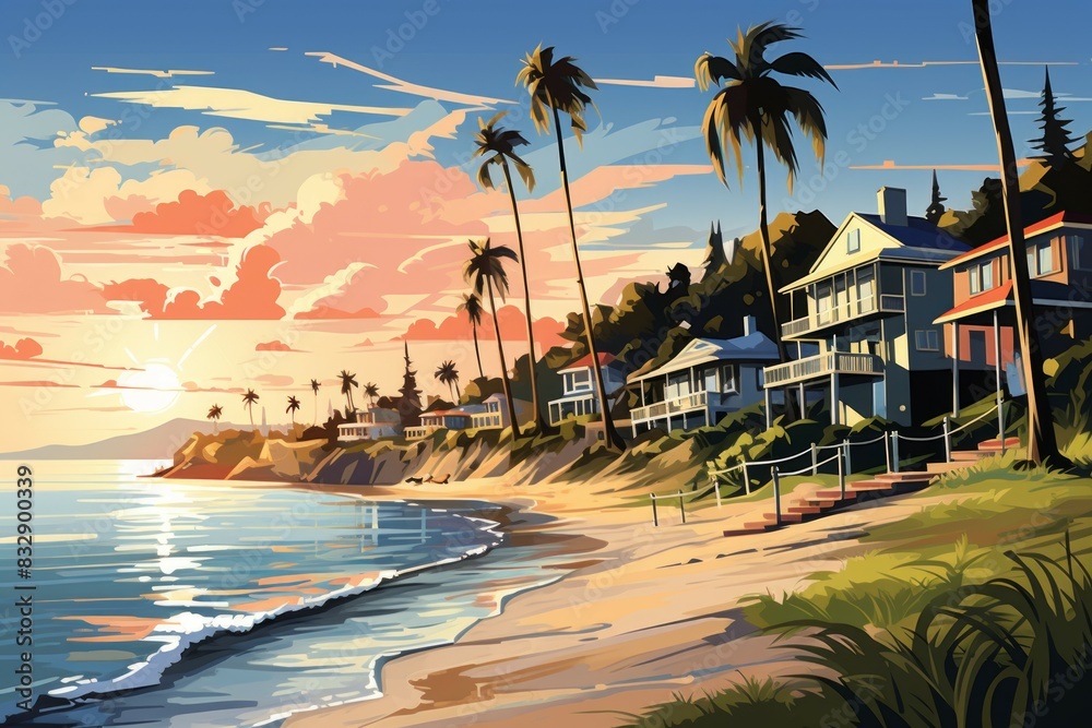 Obraz premium Seaside towns - Generative AI