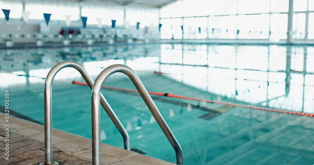 Swimming, pool and fitness with race lines, rail and gym for practice for competition as athletes for training or exercise. Aquatic sports, workout and wellness in underwater for cardio or activity Swimming, pool and fitness with race lines, rail and gym for practice for competition as athletes for training or exercise. Aquatic sports, workout and wellness in underwater for cardio or activity