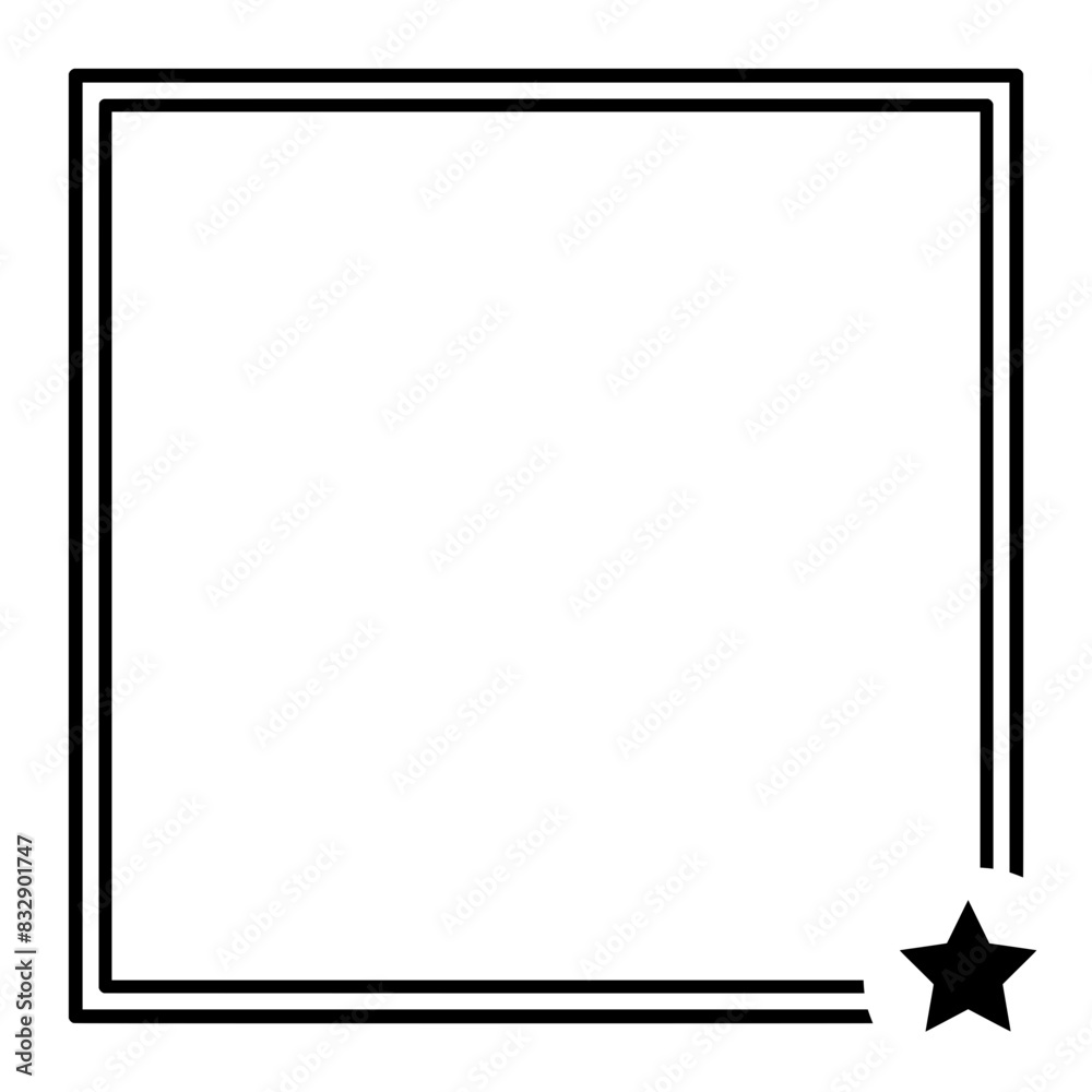 Obraz premium A simple square frame with a star ornament, isolated on a transparent background - Black decorative vector frame