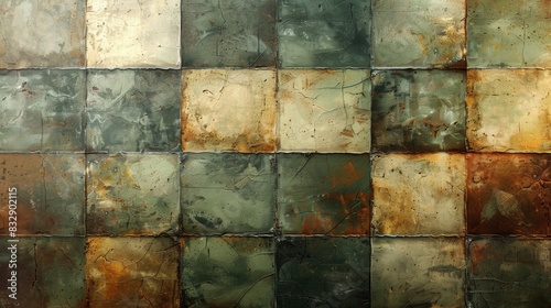 organic tile design, neutral toned tiled abstract background in beige, brown, and olive green hues, ideal for minimalist design or nature-inspired themes