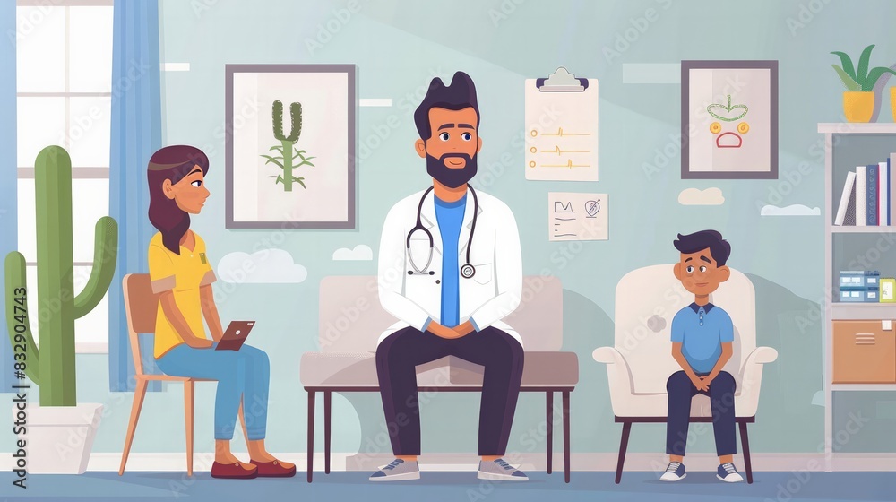 Online Pediatric Consultation: Capture a pediatrician providing an online consultation to a concerned parent and their child. Online Pediatric Consultation: Capture a pediatrician providing an online consultation to a concerned parent and their child.