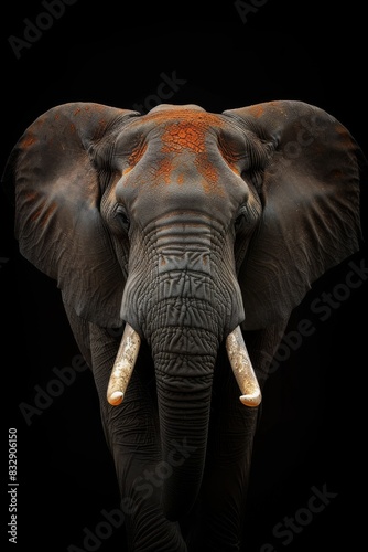 Mystic portrait of African Elephant  copy space on right side  Anger  Menacing  Headshot  Close-up View Isolated on black background
