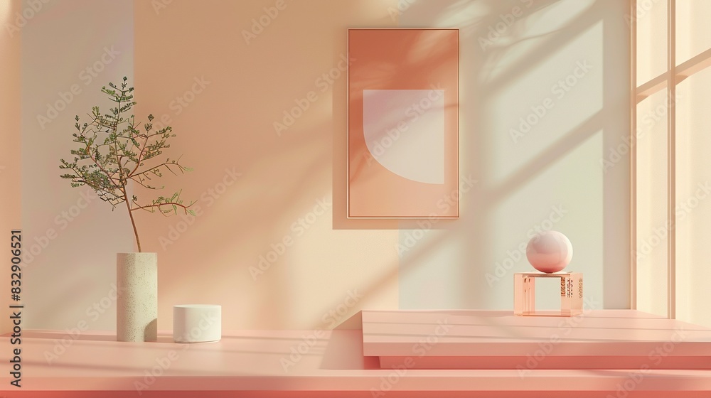 Minimalist Modern Living Room: 3D Render with Concept Poster Mockup