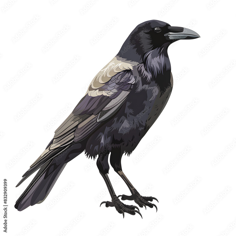 Fototapeta premium Vector illustration of a crow on a white background. Suitable for crafting and digital design projects.[A-0002]