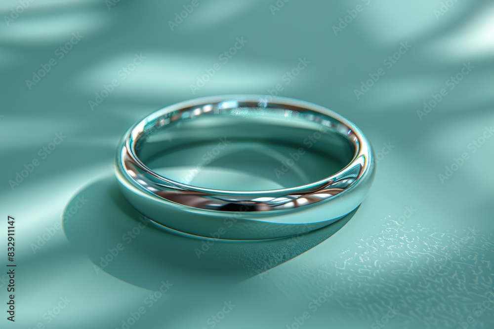 Platinum ring on a mint green background. Concept of rarity and purity. Generative Ai. Platinum ring on a mint green background. Concept of rarity and purity. Generative Ai.