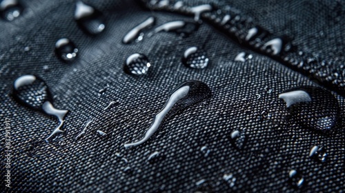 waterproof fabric - closeup of water resistant textile with water drops © Manzoor