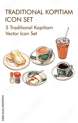 Traditional kopitiam logo vector Icon set