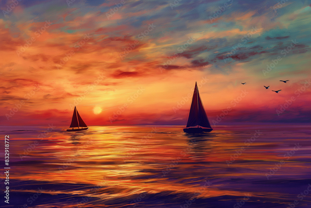 The beauty of a summer sunset over the ocean, with the sky painted in hues of orange, pink, and purple. 
