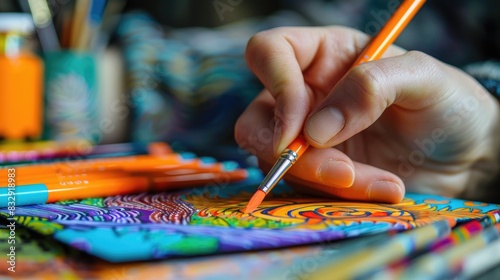 Painting with orange felt pen to relieve stress photo