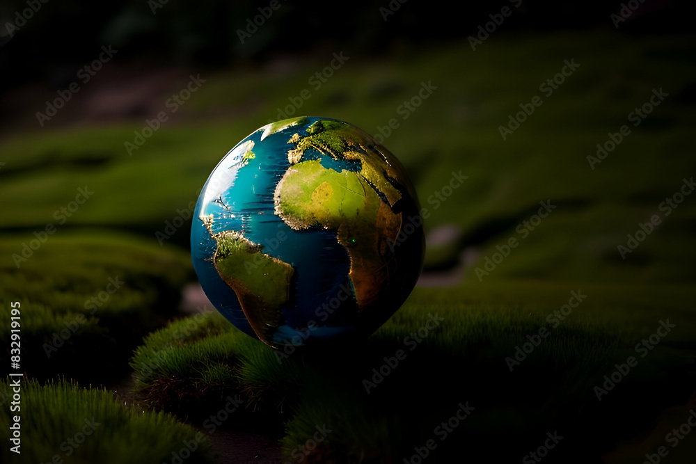 Green Globe On Moss - Environmental Concept
