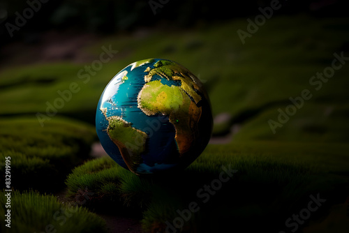 Green Globe On Moss - Environmental Concept  