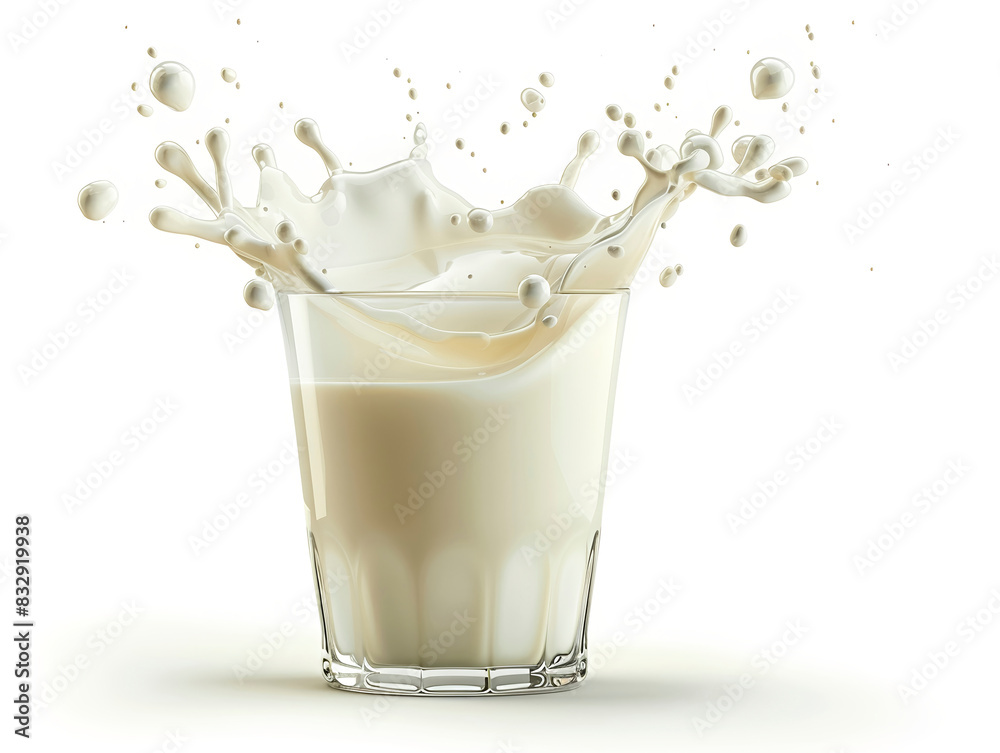 Glass of milk splashing against white background. Glass of milk splashing against white background.