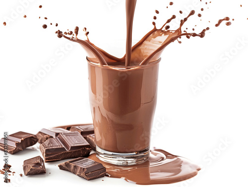 Glass of chocolate milk splashing.
