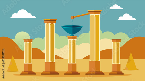 Giant towering columns of sand being lifted and sifted separating the oil from the earth.. Vector illustration