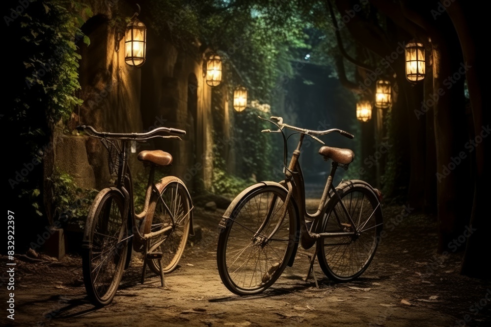 Fototapeta premium Vintage bicycles - Generative AI