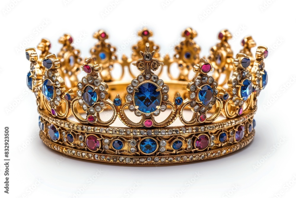 Regal symbol, crown isolated on a white background, showcasing its intricate design and timeless elegance, perfect for highlighting the majesty and heritage associated with royal headpieces. Regal symbol, crown isolated on a white background, showcasing its intricate design and timeless elegance, perfect for highlighting the majesty and heritage associated with royal headpieces.