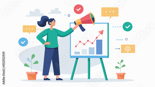 The speaker uses a whiteboard to outline a stepbystep process for setting and achieving goals even in the face of obstacles.. Vector illustration