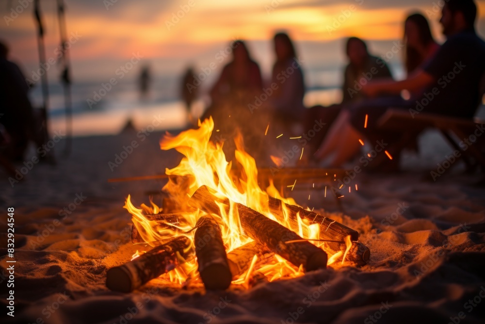 Fototapeta premium Beach bonfires - Generative AI
